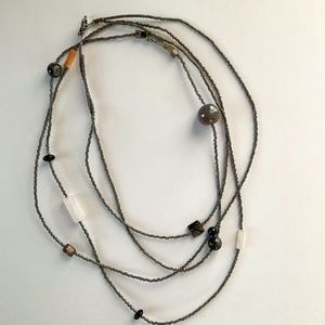 Double strand necklace gray black beads silver clasp